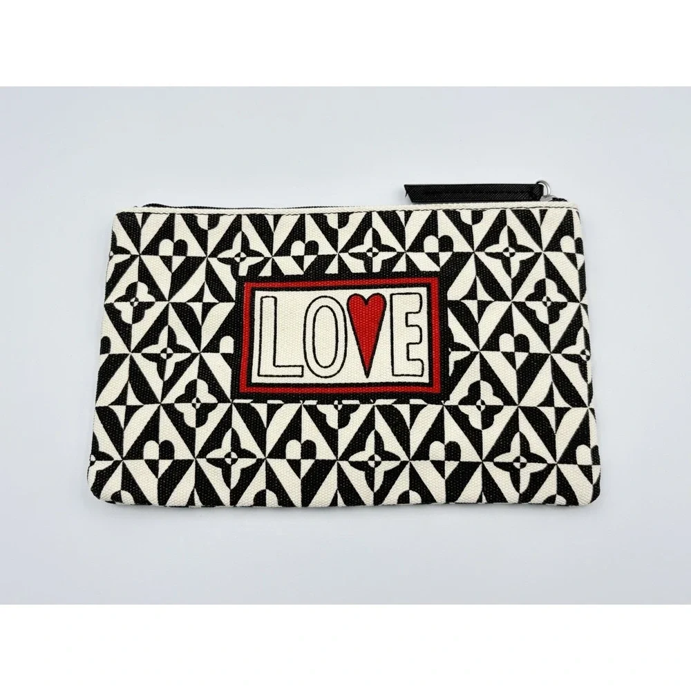 Brighton Love Canvas Makeup Bag Geometric Black White Heart Travel Pouch‎
